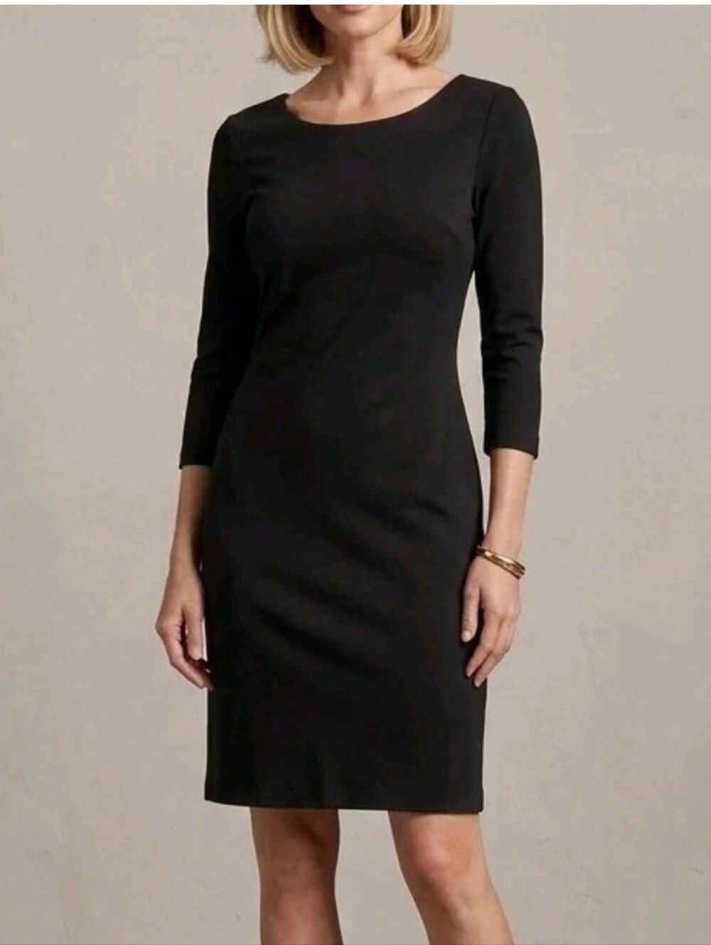 Old Navy LBD Little Black Pointe Knit Sheath Dress XS 3/4 Sleeve Knee Length